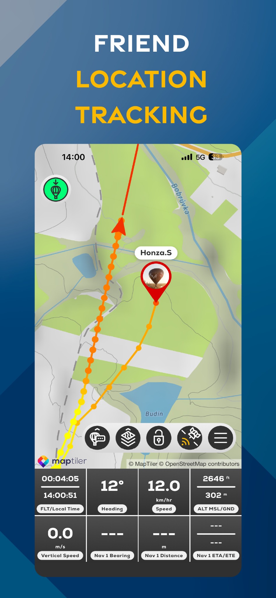 Friend location tracking in FlyMate