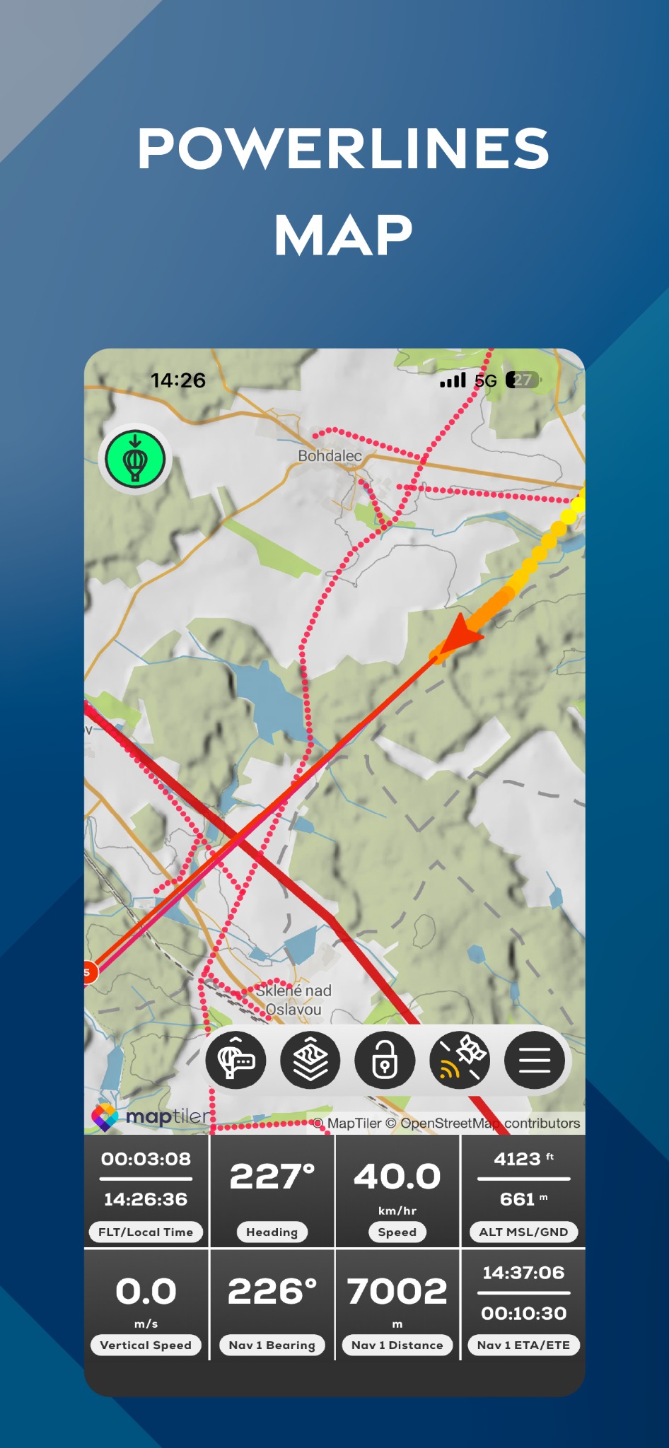 FlyMate powerlines overlay